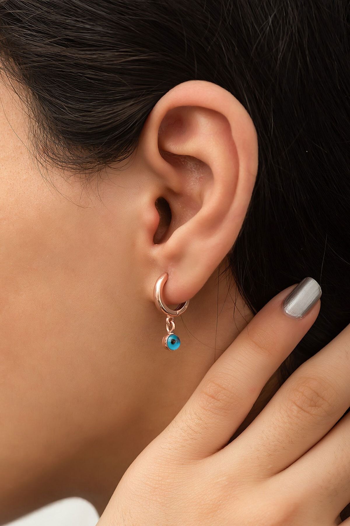 925 Ayar Nazar Gözlü Gümüş Halka Küpe