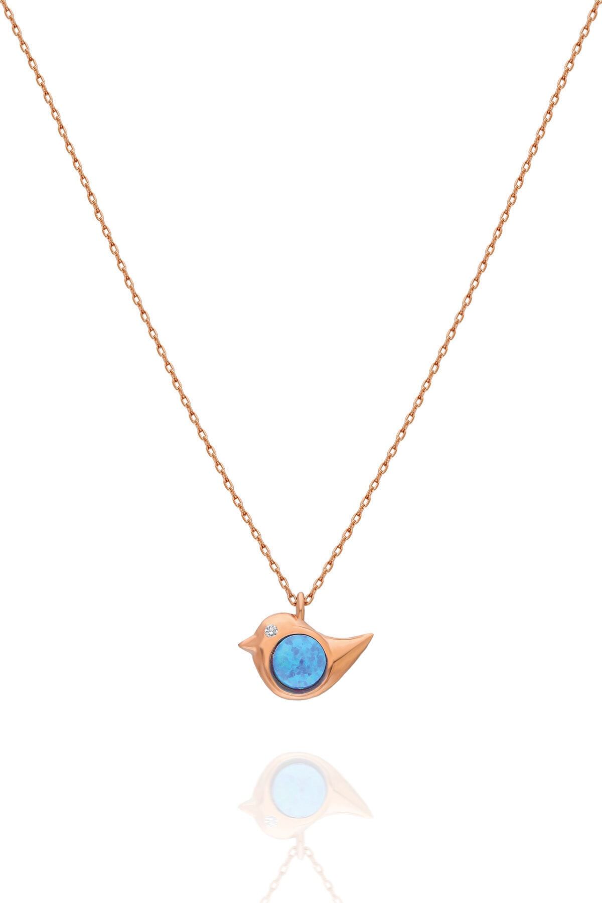 925 Ayar Opal Taşlı Gümüş Kuş Kolye