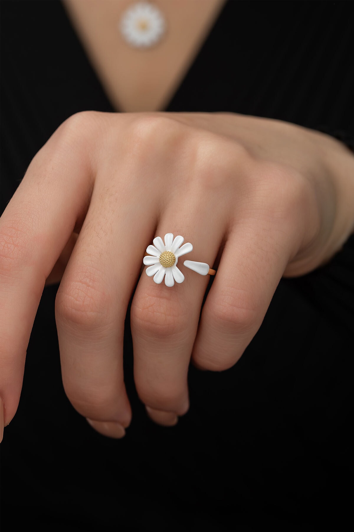 925 Ayar Özel Tasarım Altın Kaplama Gümüş Papatya Yüzük