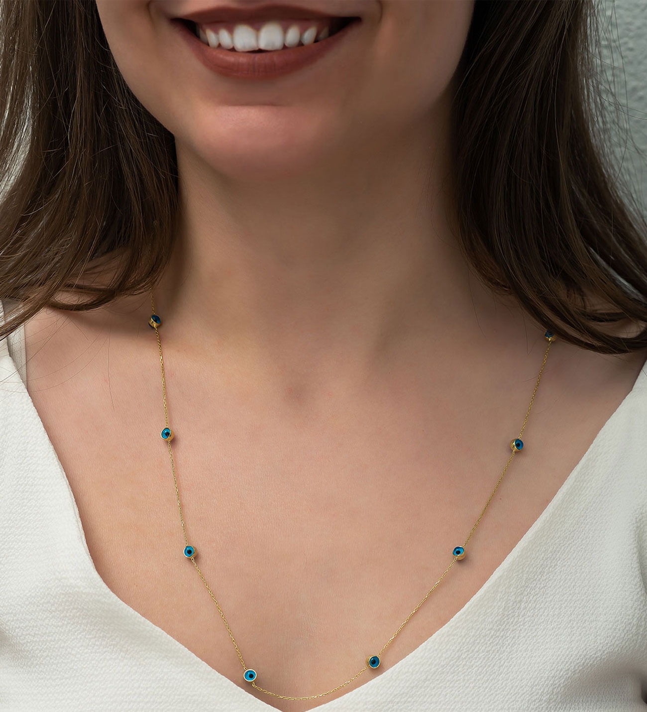 925 ayar Flamingo Silver 9 nazar gözlü kolye<rose,gold,rodaj>