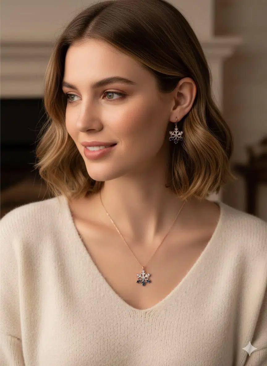 925 Ayar Flamingo Silver akışlı kar tanesi 3'lü set.rose.gold.rodaj