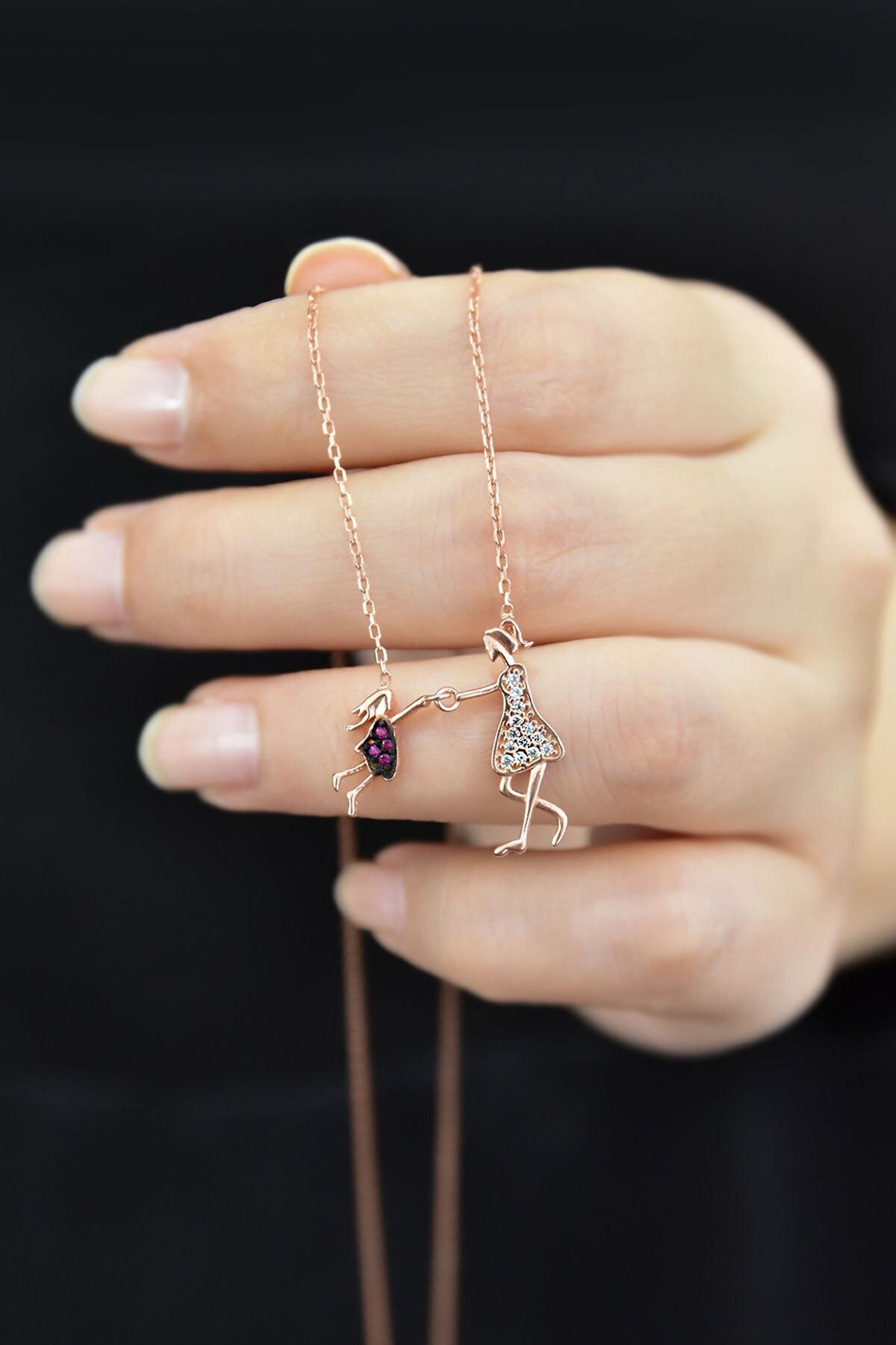 925 Ayar Papatya Silver Anne Çocuk Kolye.rose.gold.rodaj