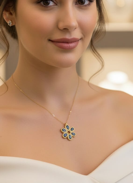 925 Ayar Flamingo Silver çiçek kolye.rose.gold.rodaj