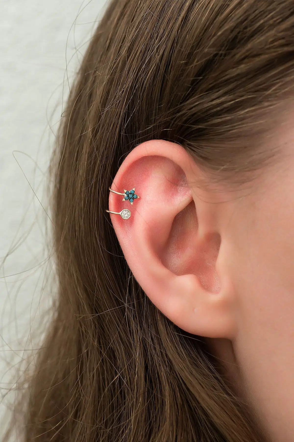 925 AYAR Flamingo Silver firuze taşlı yıldız kırırdak küpe.rose.gold.rodaj