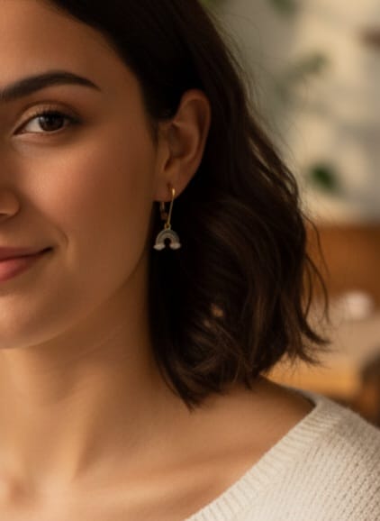 925 Ayar Flamingo Silver Gökkuşağı Özel Lazerli Küpe.Gökkuşağı Küpe.rose.gold.rodaj