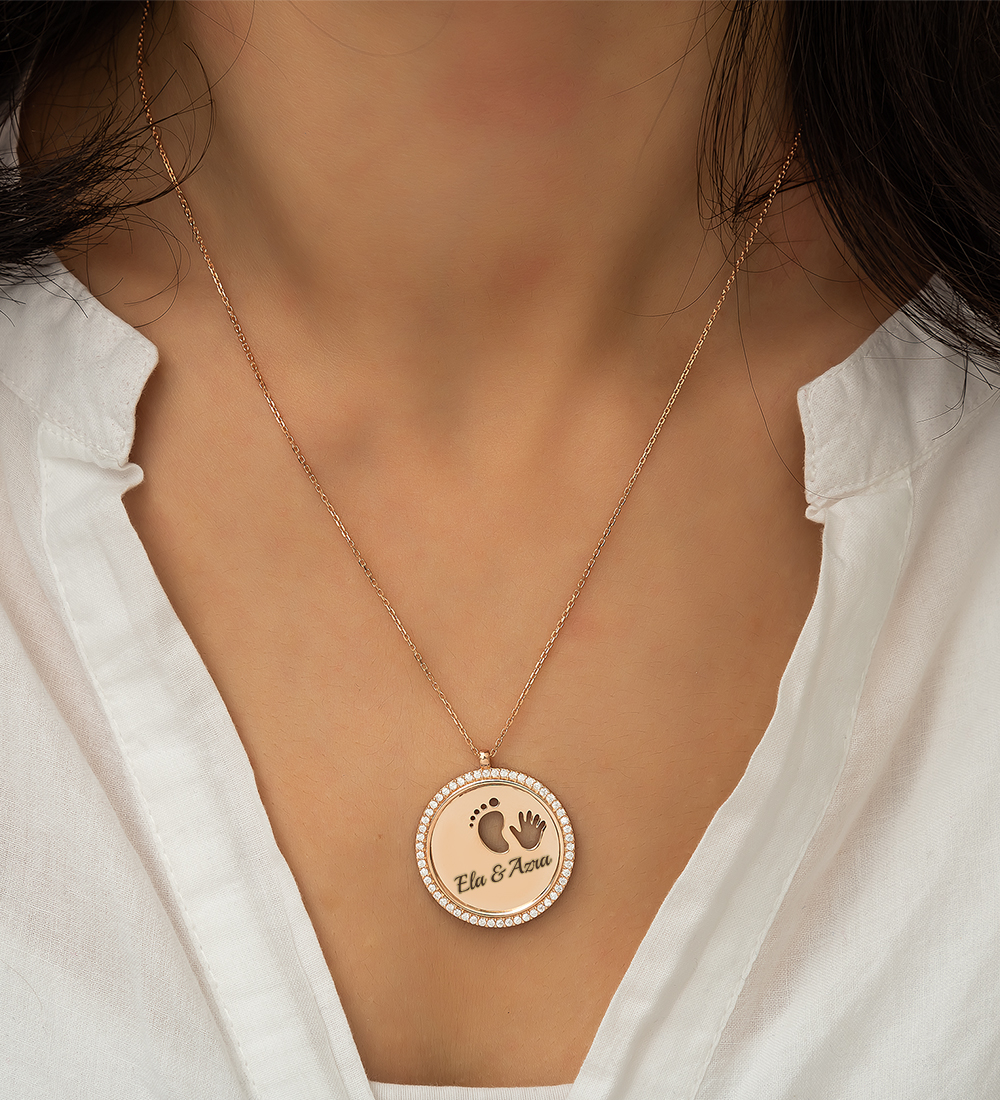 925 AYAR Flamingo Silver GÜMÜŞ KOLYE ROSE- RODAJ-GOLD İLK ADIM KOLYESİ ANNE BEBEK KOLYE EL AYAK KOLYE