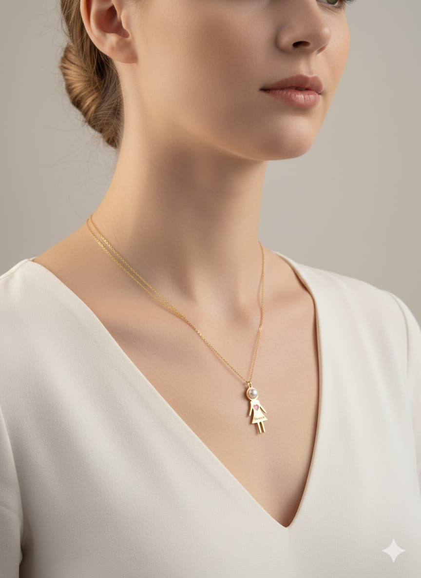 925 Ayar Flamingo Silver ikili kişiye özel inci çocuk kolye.erkek,kız kolye.rose.gold.rodaj