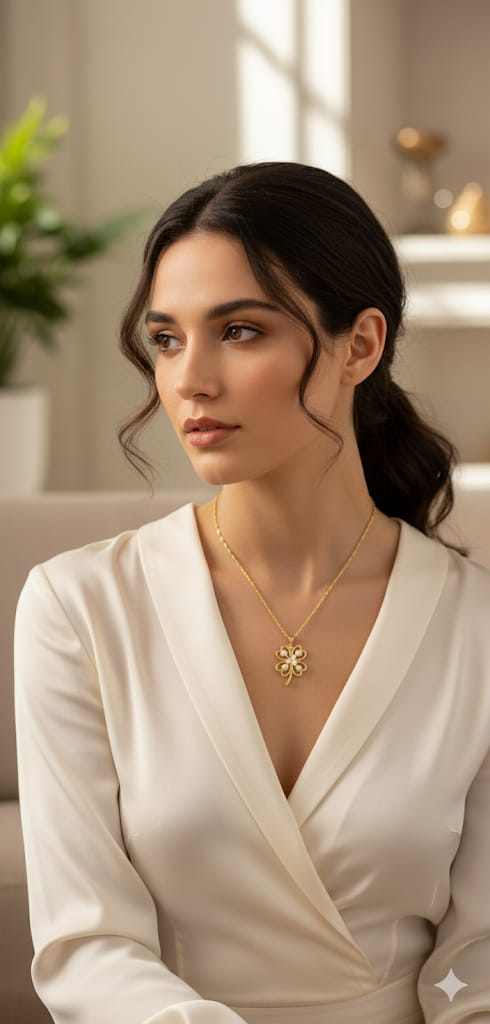 925 ayar Flamingo Silver inci yonca kolye<rose,gold,rodaj>