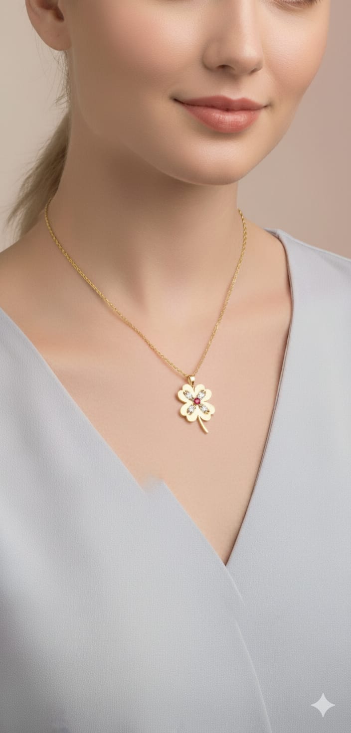 925 ayar Flamingo Silver inci yonca kolye<rose,gold,rodaj>nar çekirdeği>