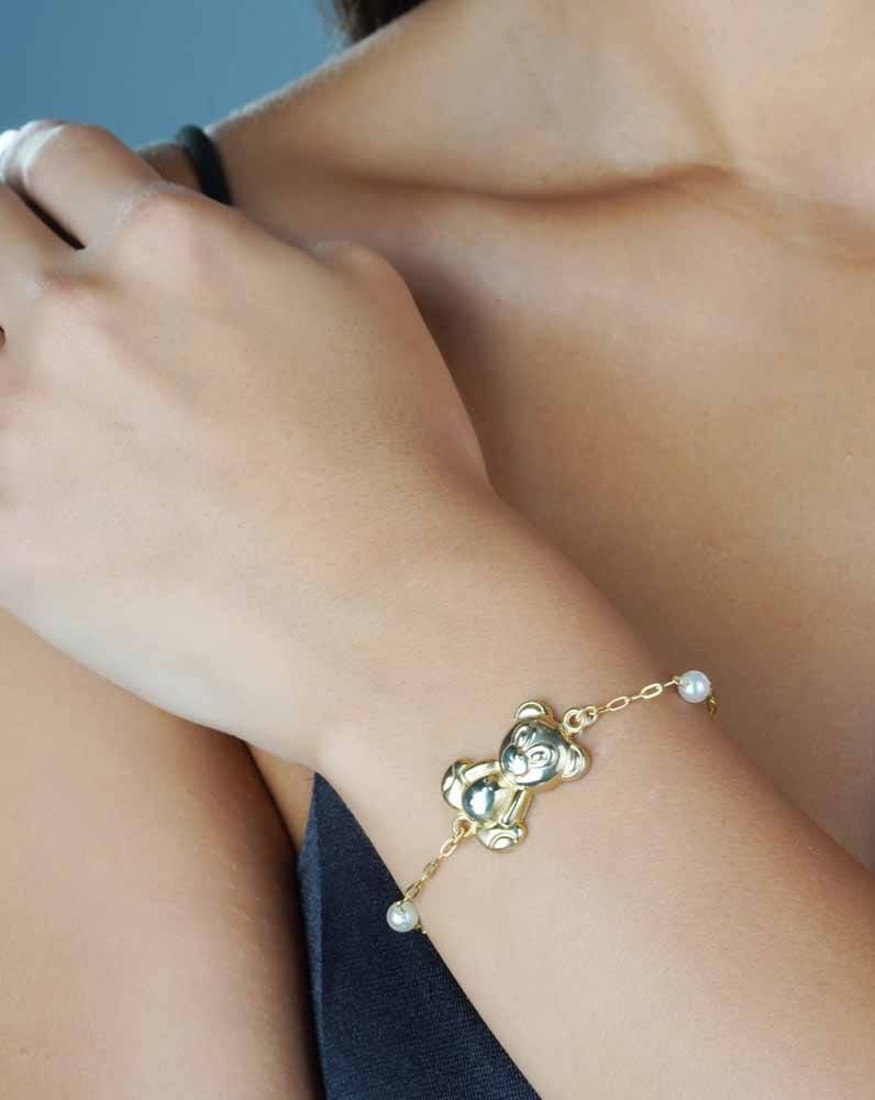 925 ayar Flamingo Silver<incili bileklik,inci bileklik,incili ayıcık bileklik,ayıcık bileklik>rose,gold,rodaj>