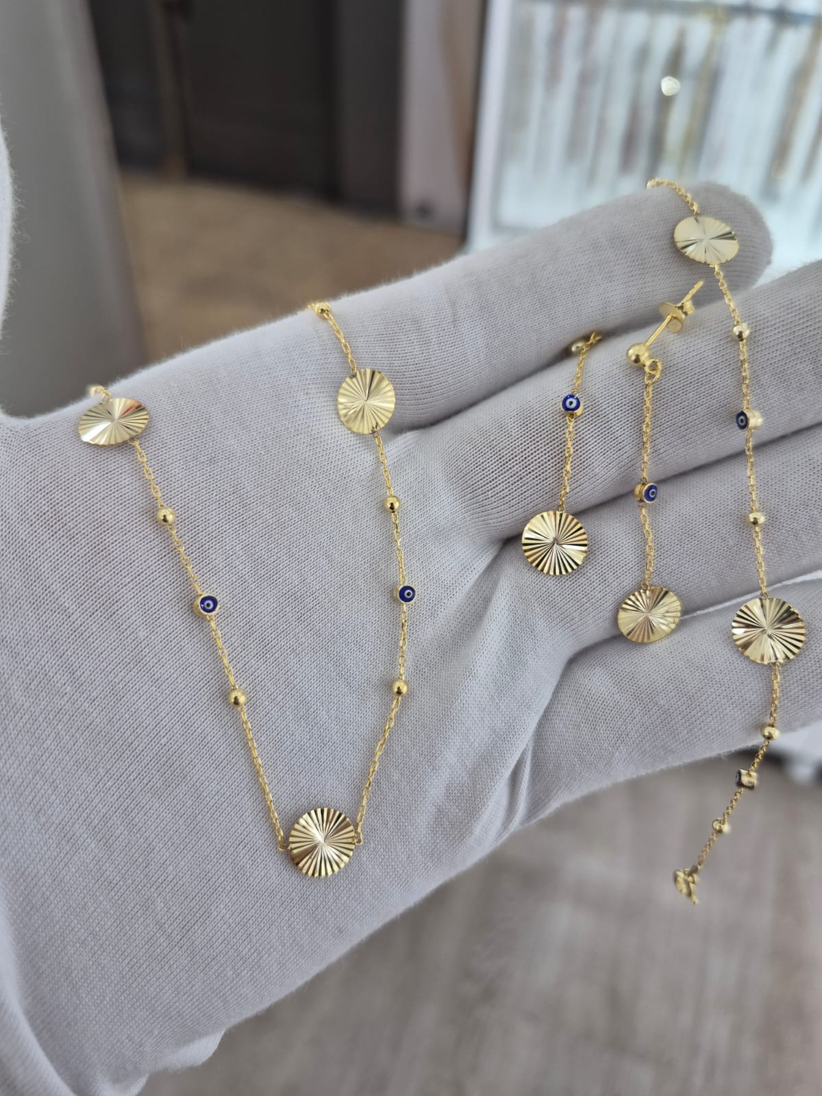 925 Ayar Flamingo Silver kalemli disk takım set.nazar gözlü set.gözlü set.rose.gold.rodaj