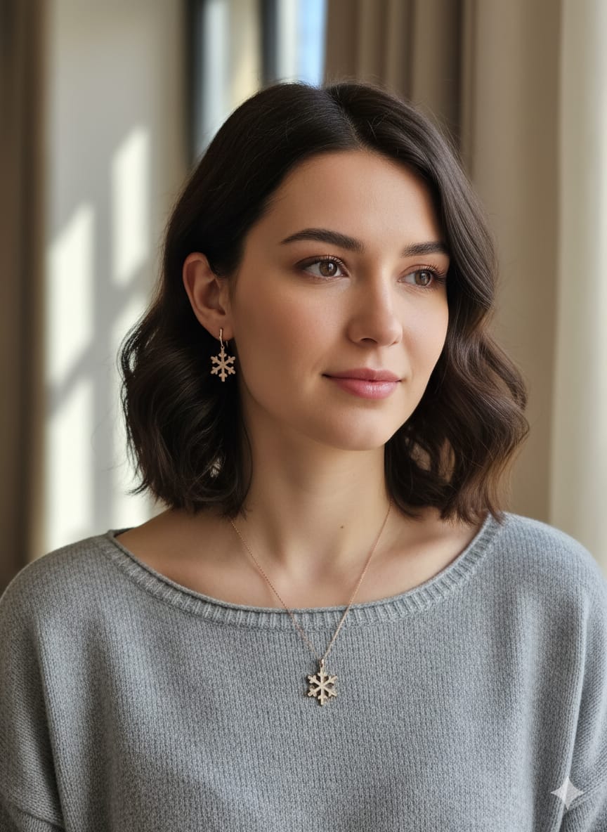 925 Ayar Flamingo Silver kar tanesi kolye küpe set.rose.gold.rodaj