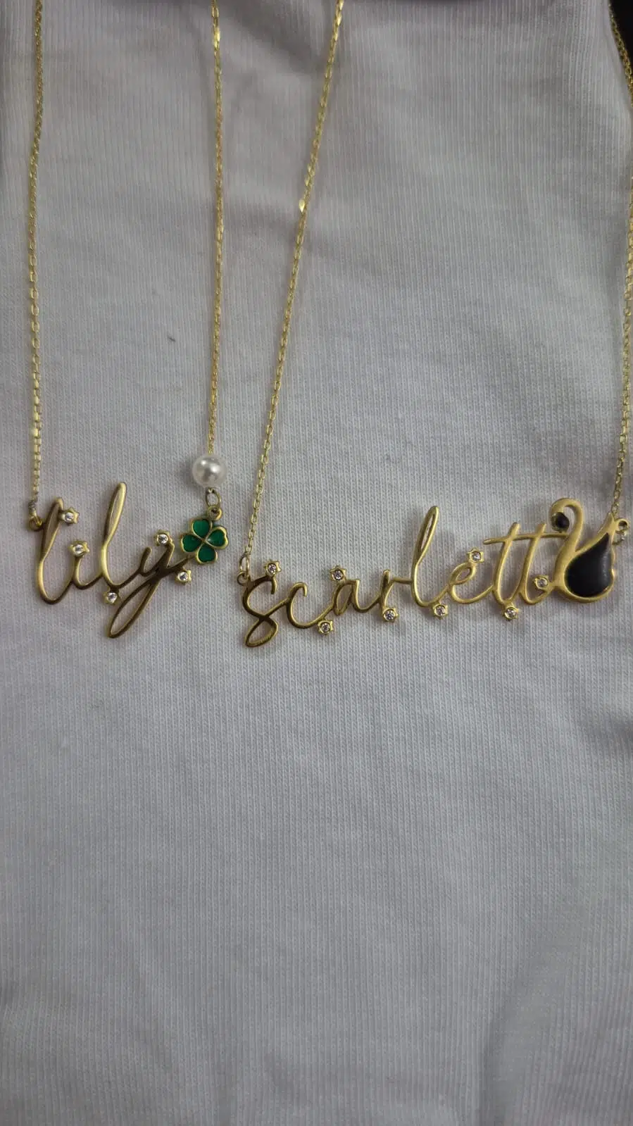 925 ayar Flamingo Silver kişiye özel pırlanta,siyah kuğ kolye,yonca isim kolye