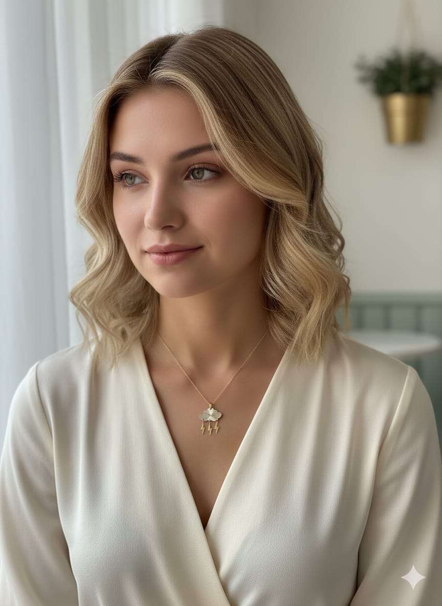 925 Ayar Flamingo Silver Kristal Bulut Özel Tasarım Kolye.Zarif Bulut Kolye.rose.gold.rodaj