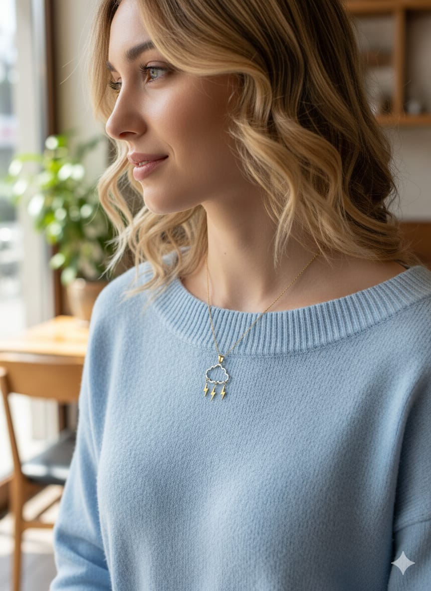 925 Ayar Flamingo Silver Kristal Kesimli Bulut Kolye.rose.gold.rodaj