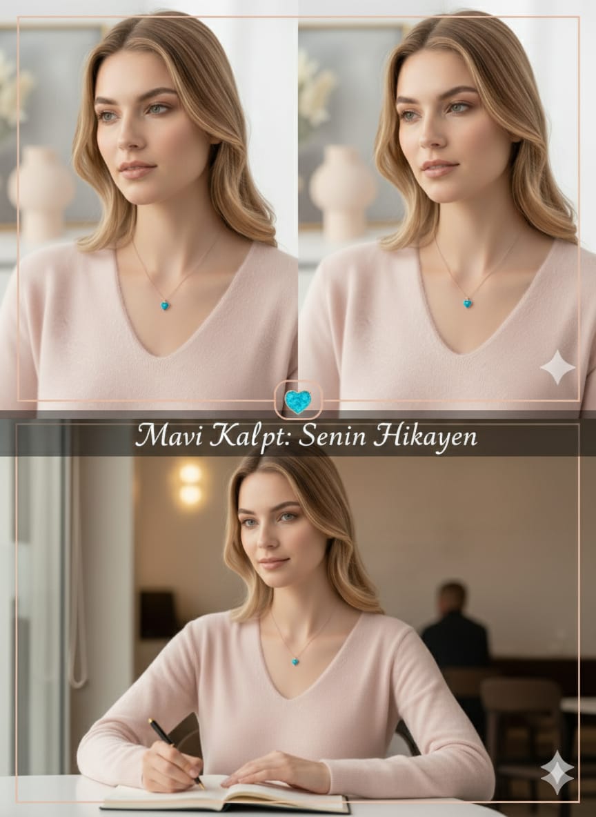 925 Ayar Flamingo Silver mavi opal taşlı kalp kolye.rose.gold.rodaj