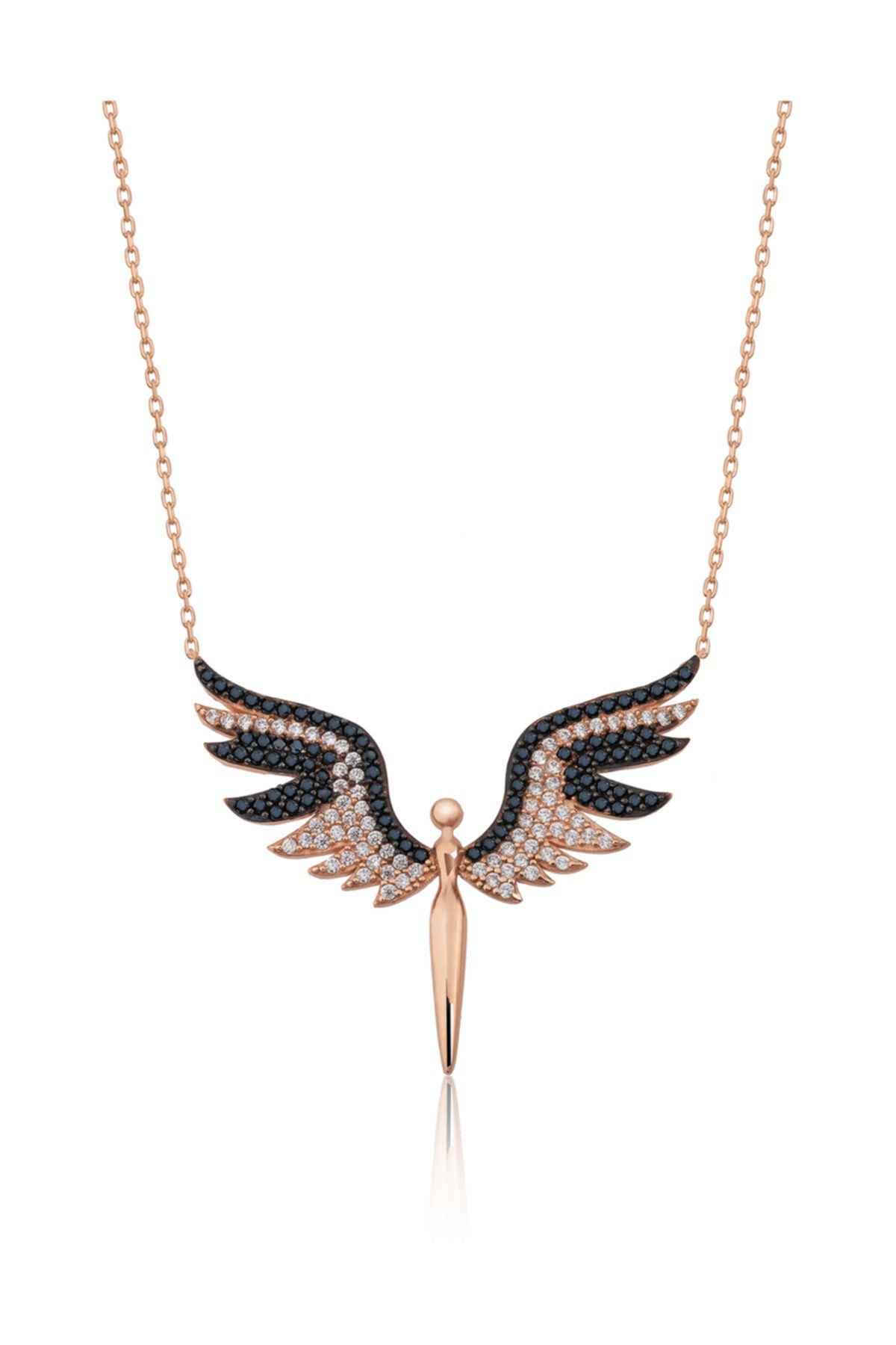 925 Ayar Papatya Silver Mikail Meleği Kolye.rose.gold.rodaj