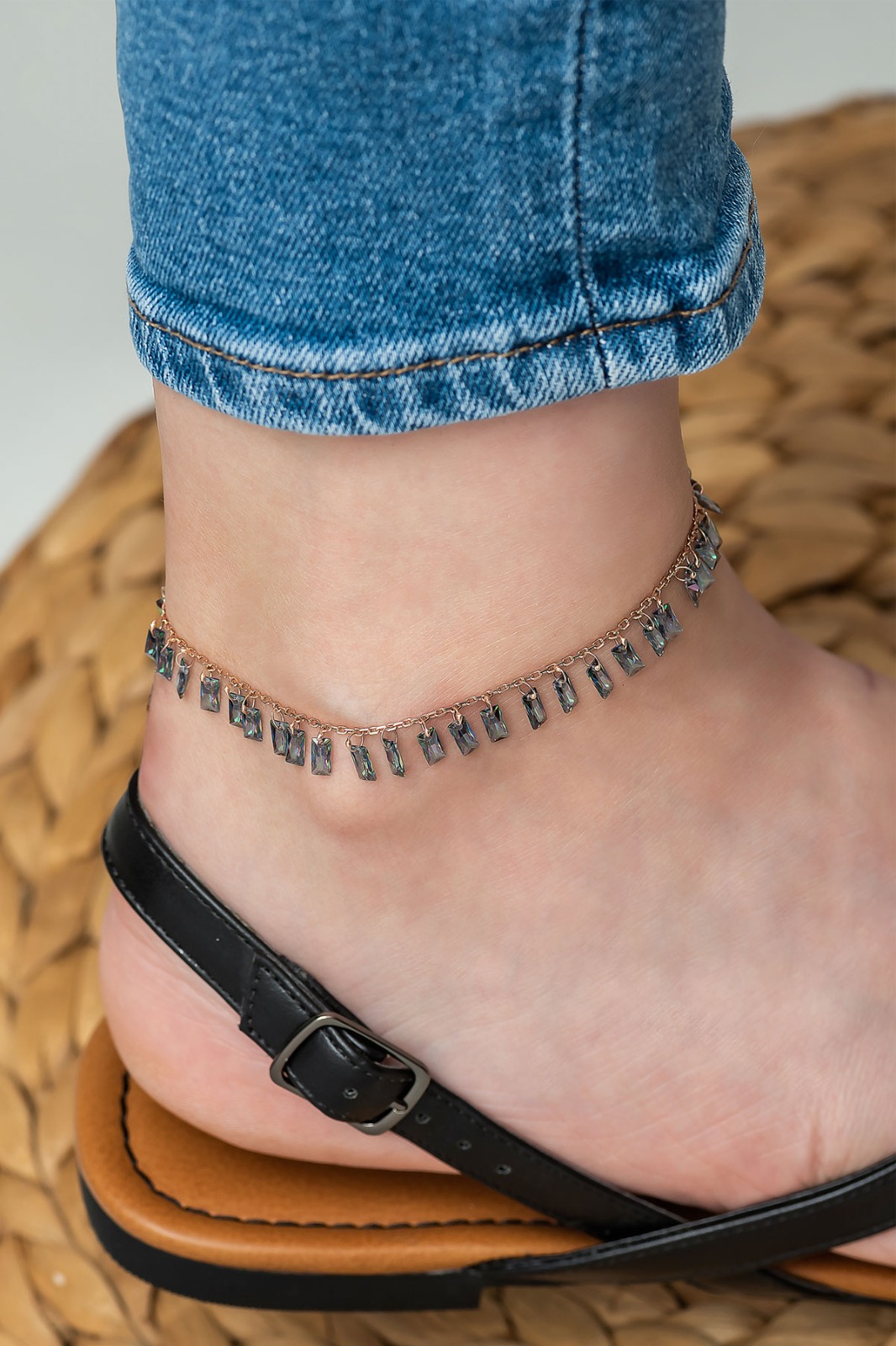 925 ayar Flamingo Silver mistik renk. baget taşlı. halhal.rose.gold.rodaj