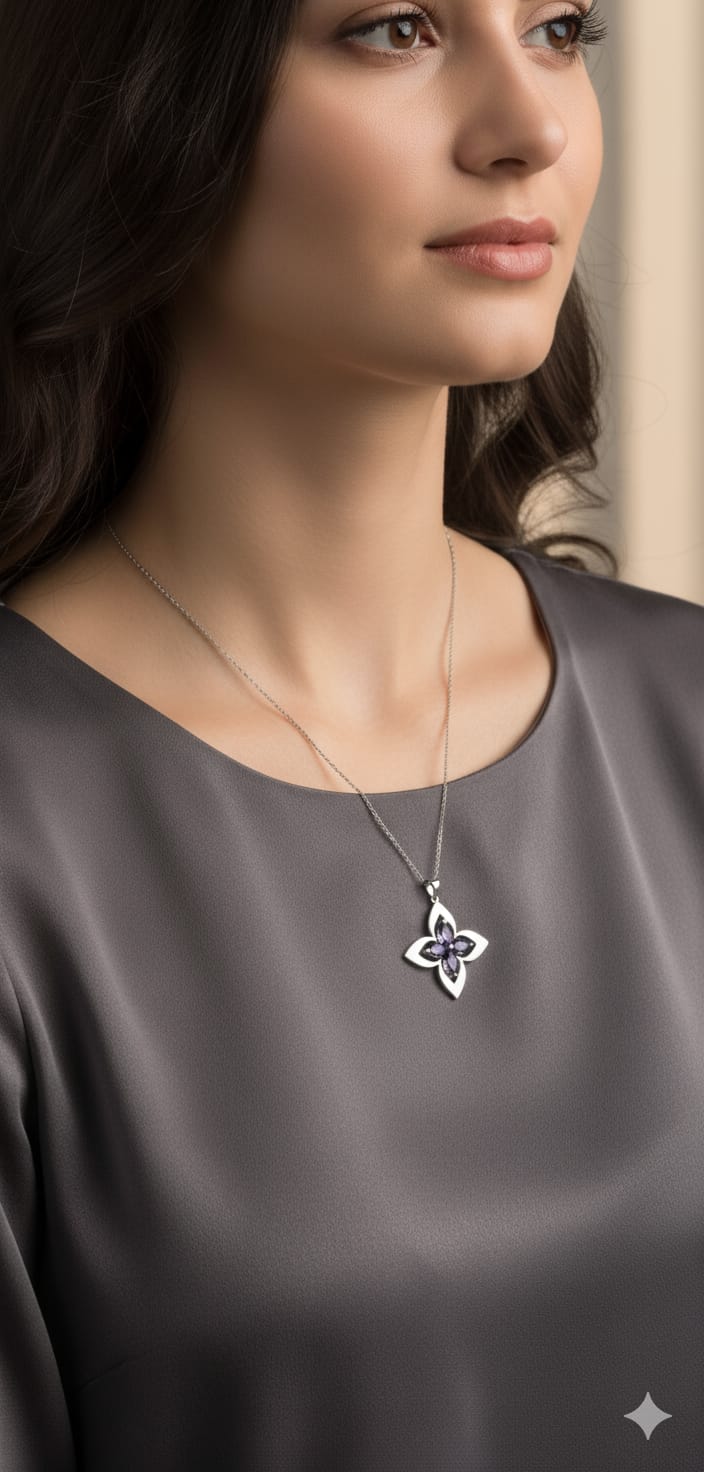 925 Ayar Flamingo Silver nano zirkon taşlı lilyum çiçeği kolye.rose.gold.rodaj