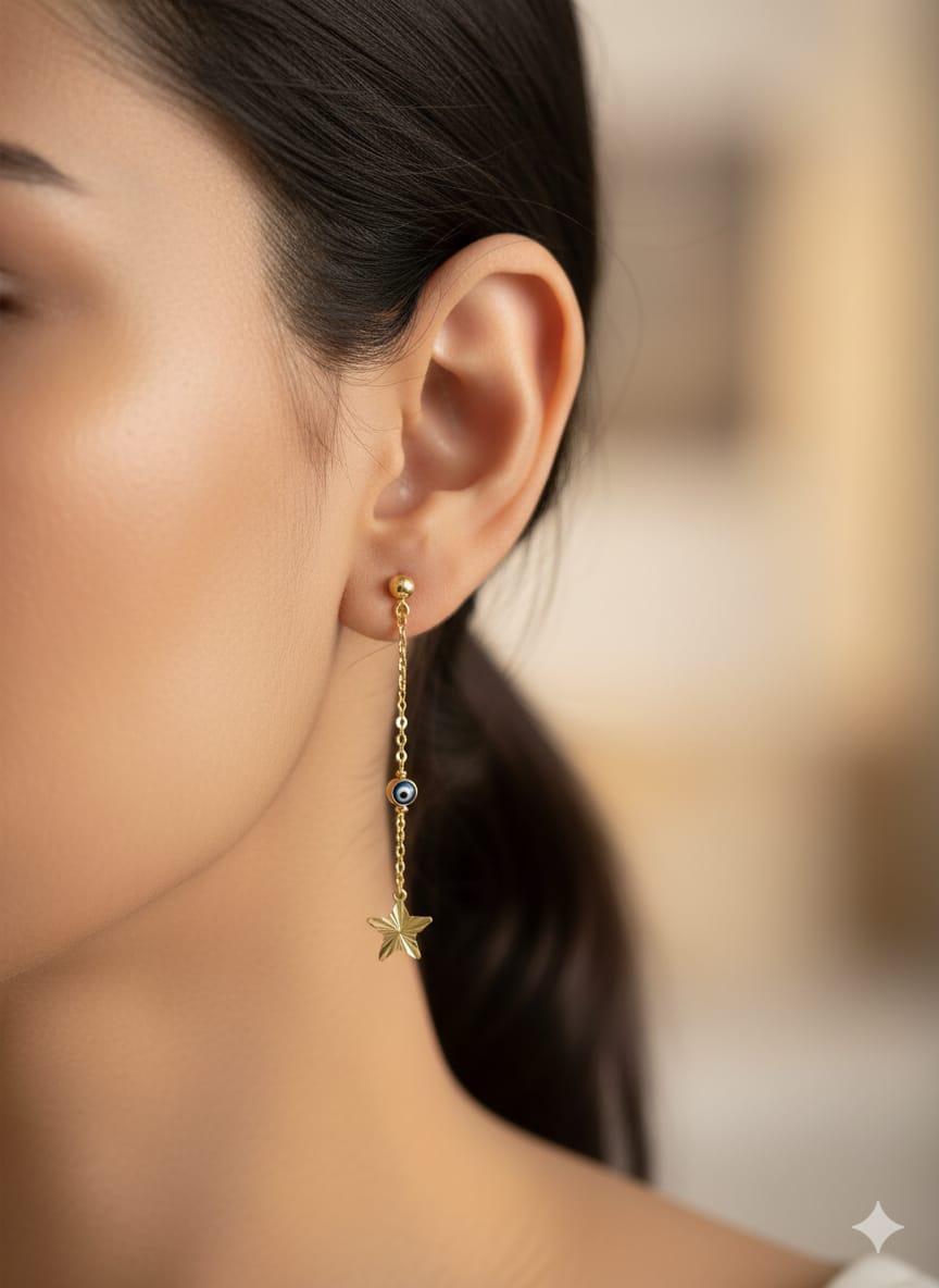 925 Ayar Flamingo Silver nazar gözlü yıldız küpe.rose.gold.rodaj