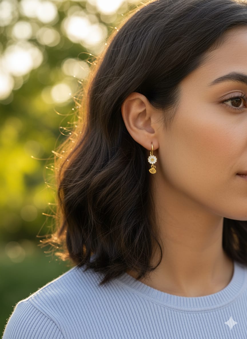 925 Ayar Flamingo Silver papatya arı küpe.rose.gold.rodaj