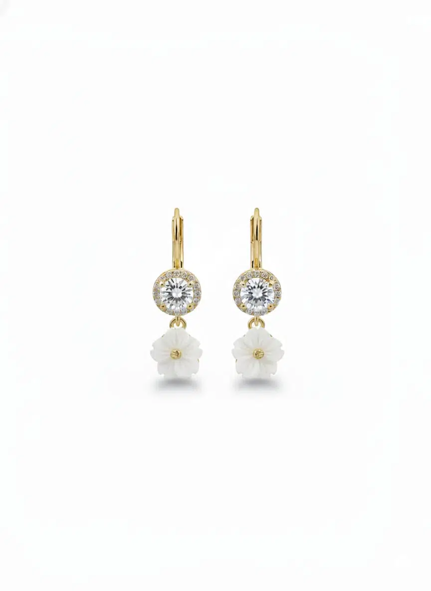 925 Ayar Flamingo Silver sedef manolya küpe.rose.gold.rodaj