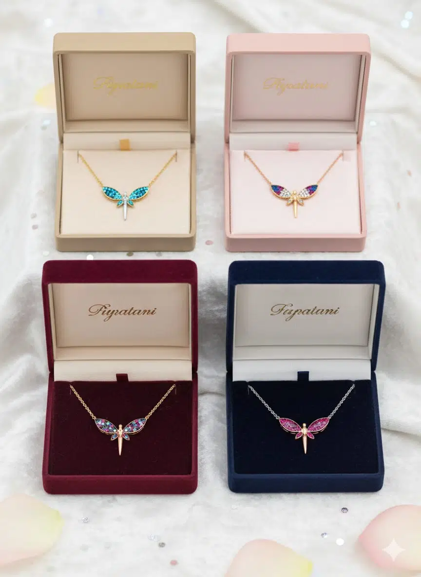 925 Ayar Papatya Silver Siyah Taşlı Yusufçuk Kolye.rose.gold.rodaj