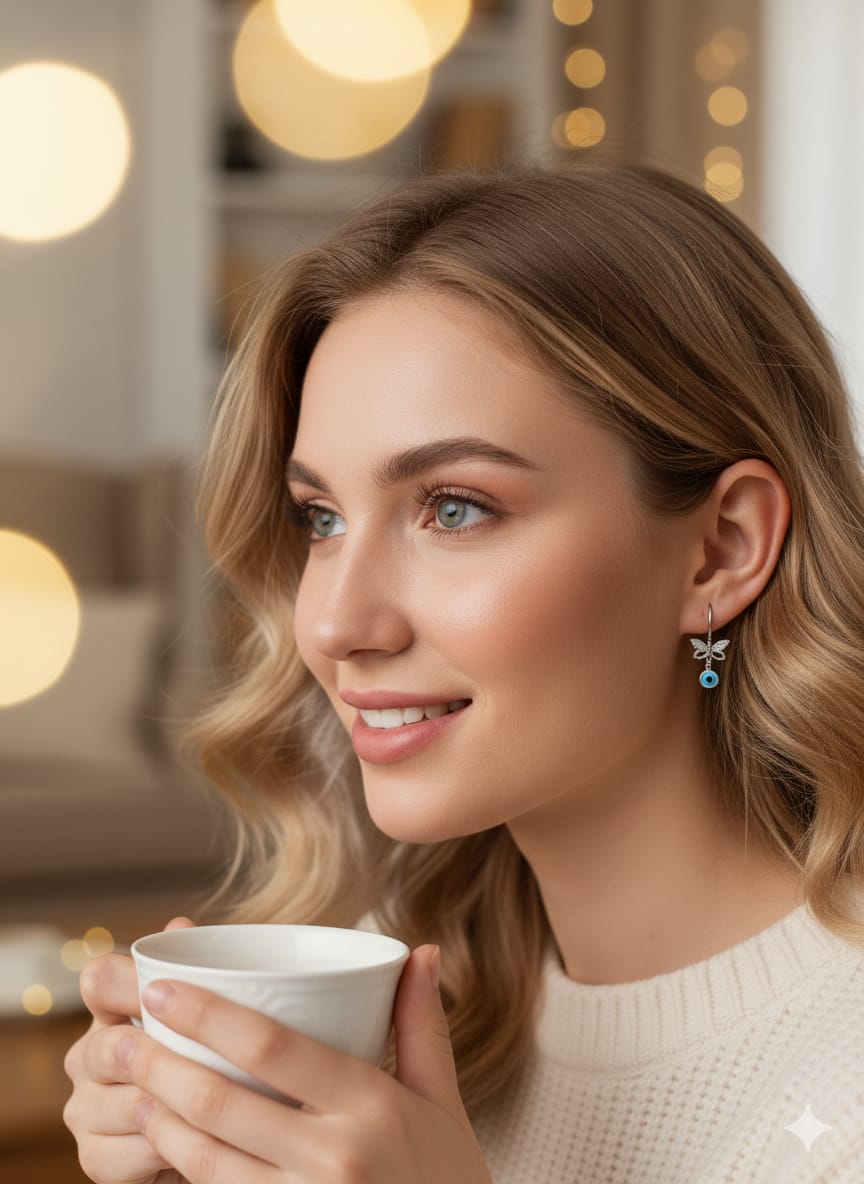 925 Ayar Flamingo Silver yusufçuk nazar küpe.rose.gold.rodaj