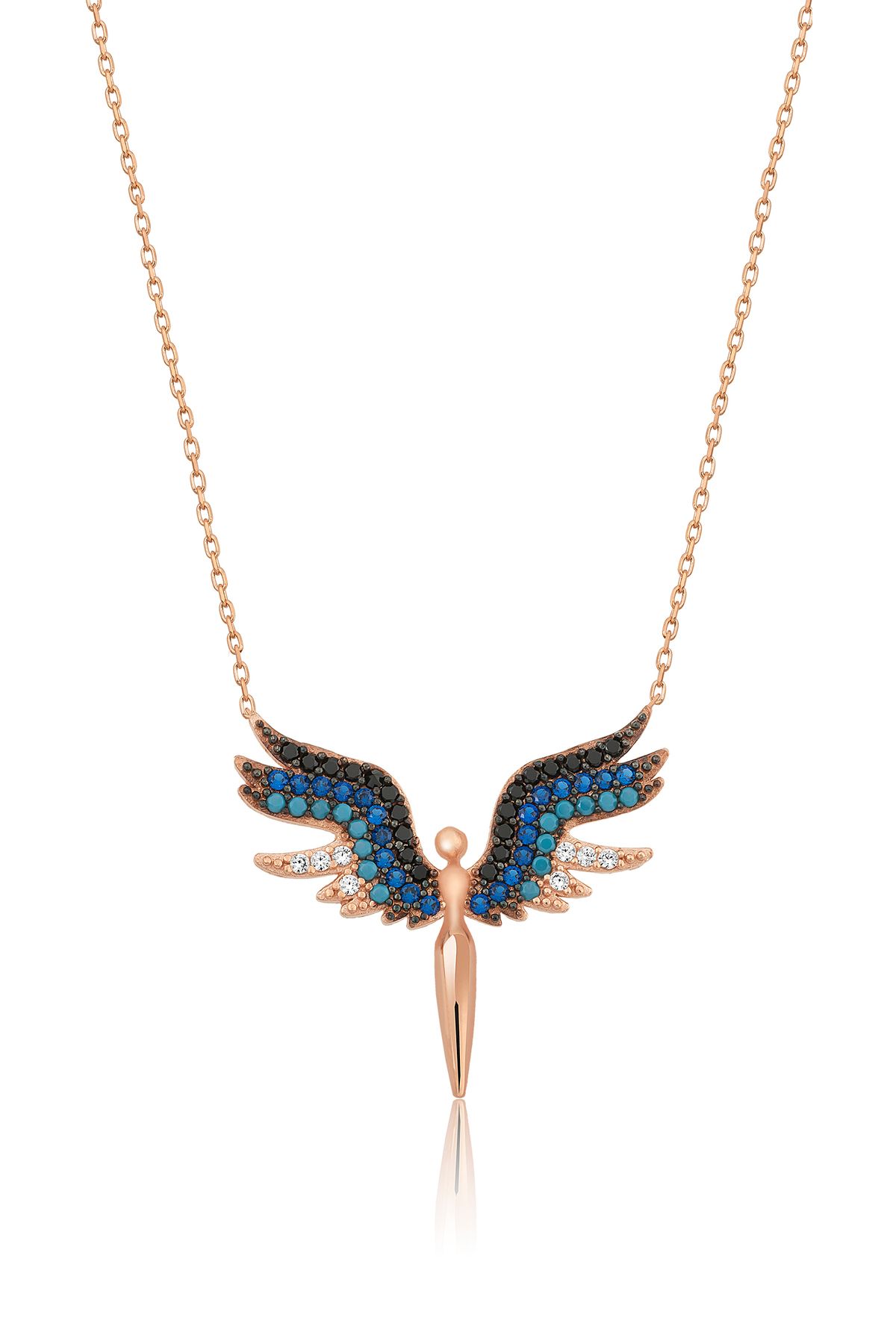 925 Ayar Renkli Taşlı Mikail Meleği Gümüş Kolye