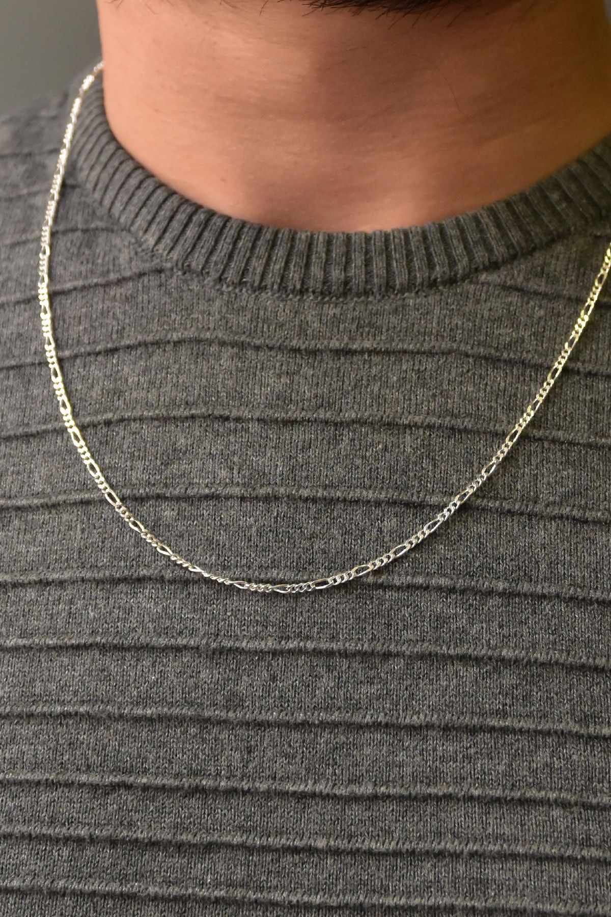 925 Ayar Rodyum Kaplama Erkek Figaro Gümüş Zincir Kolye