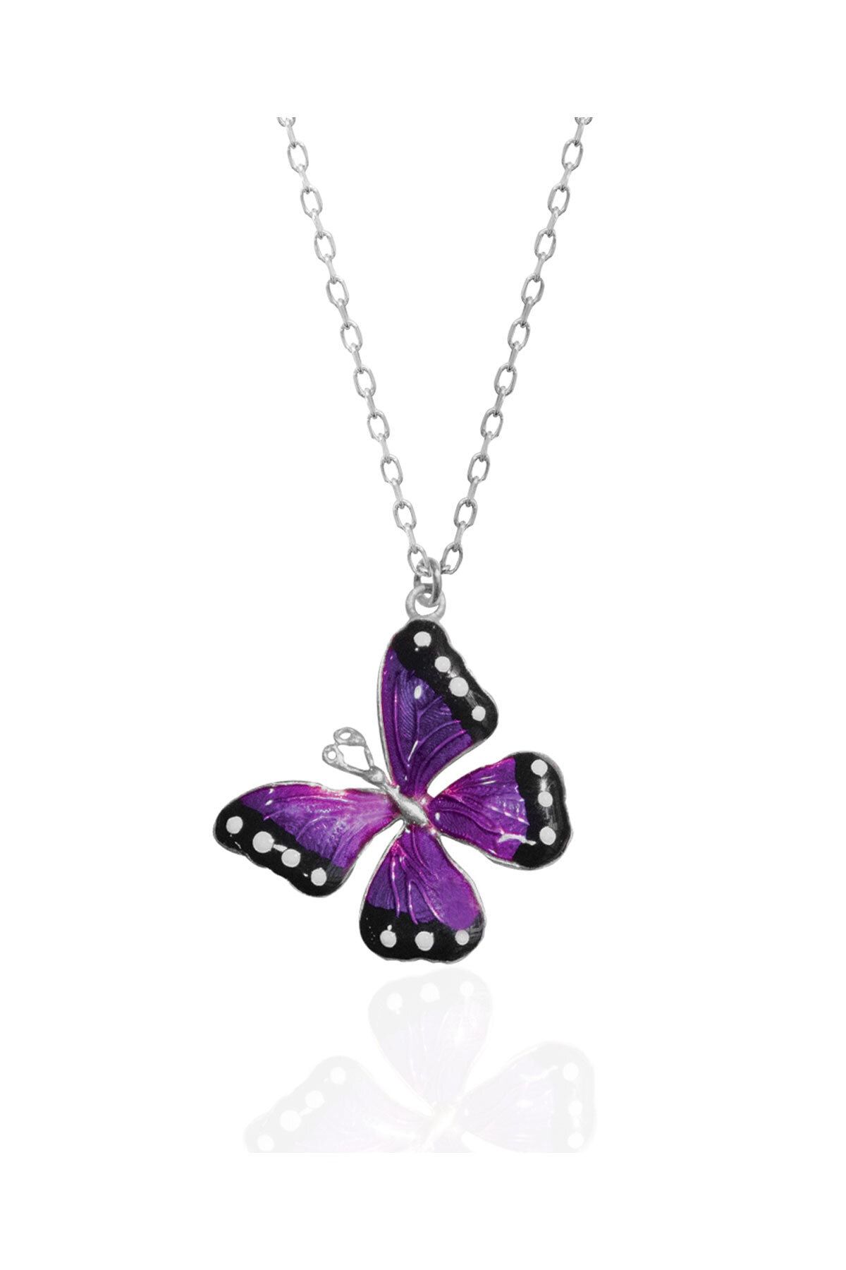 925 Ayar Rodyum Kaplama Gümüş Kelebek Kolye