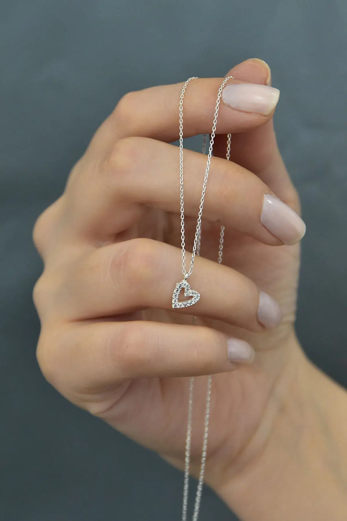 925 Ayar Zirkon Taşlı Gümüş Kalp Kolye.rose.gold.rodaj