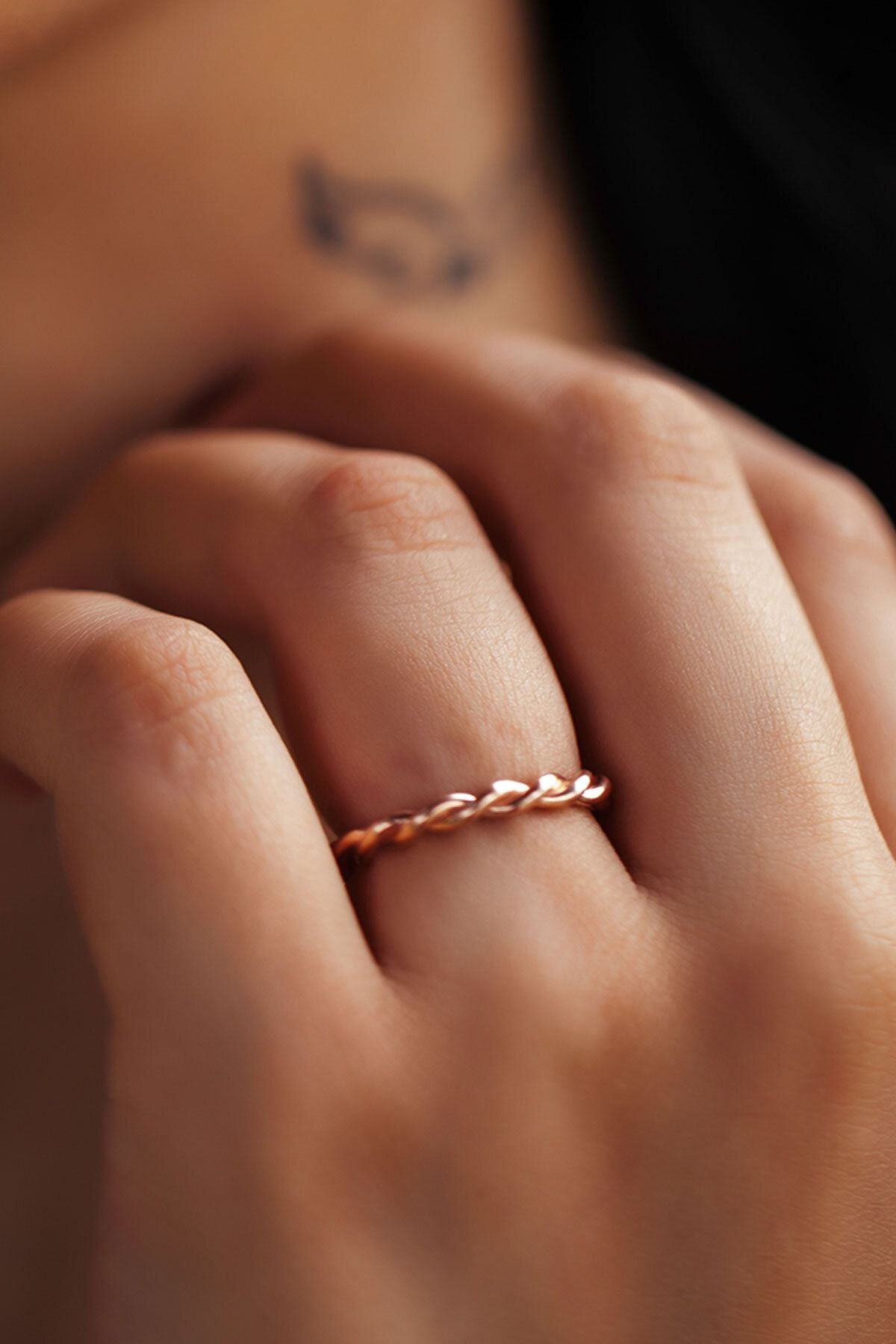 925 Ayar Rose Altın Kaplama Ayarlanabilir Gümüş Burgu Yüzük