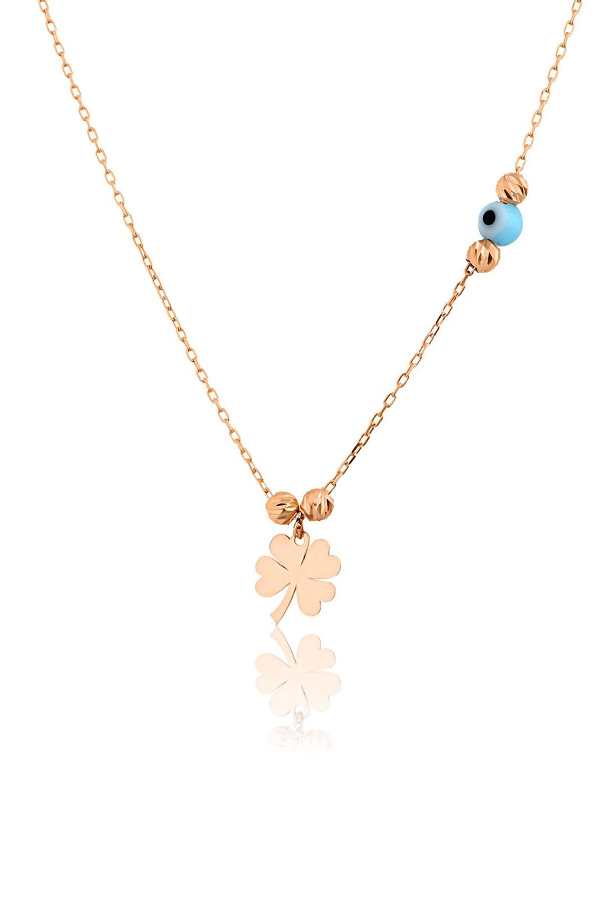 925 Ayar Rose Altın Kaplama Dorica Toplu Gümüş Yonca Kolye