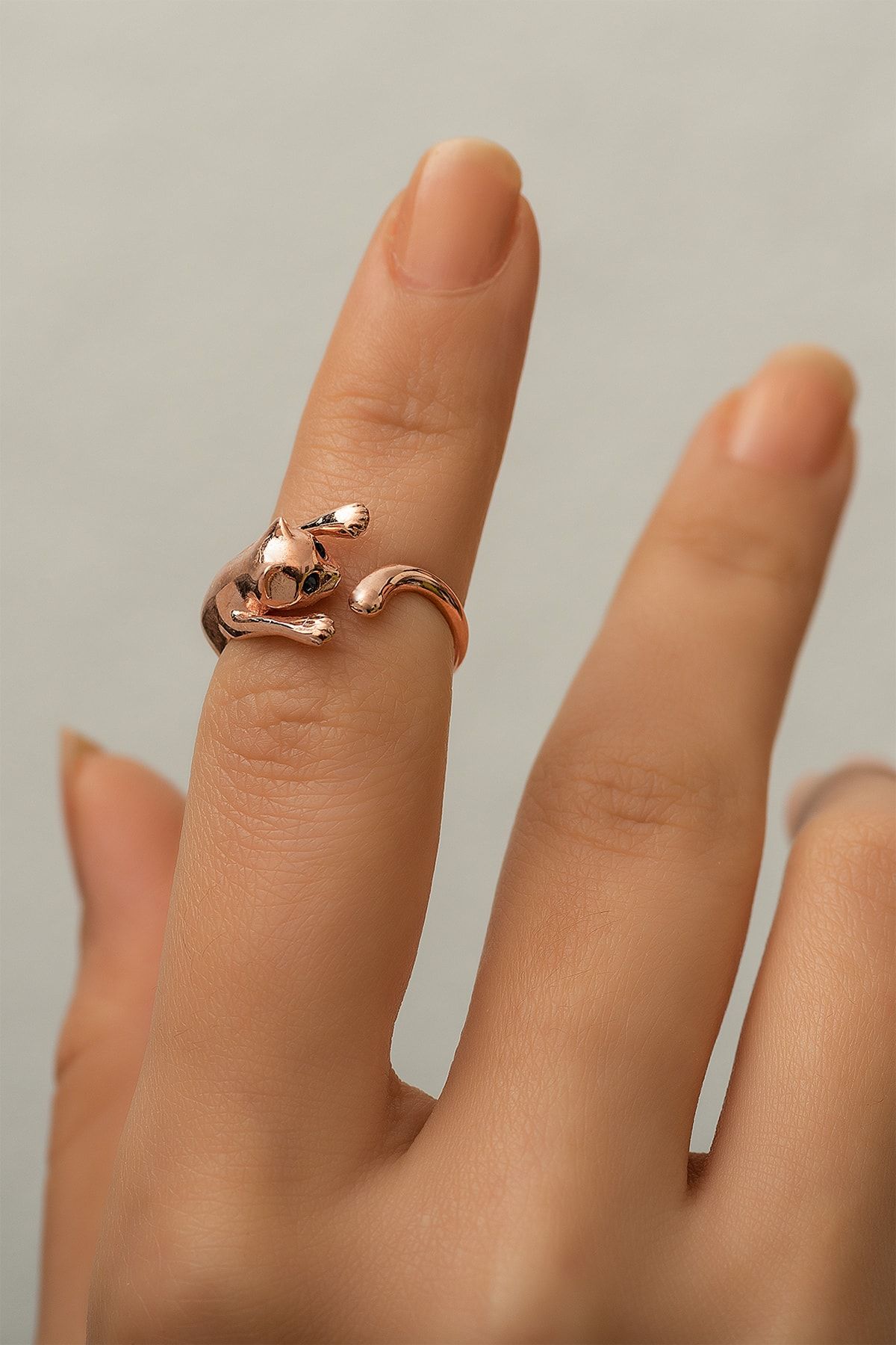 925 Ayar Rose Altın Kaplama Gümüş Kedi Yüzük