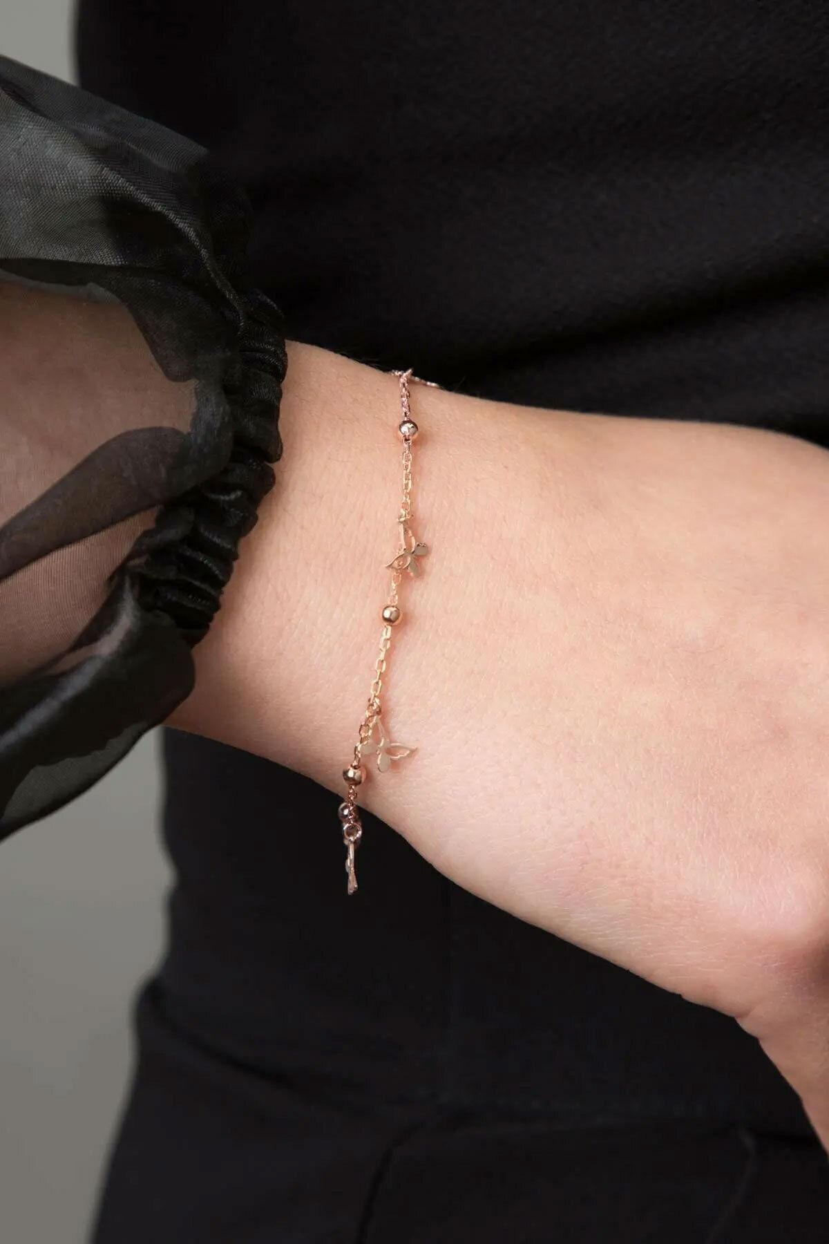 925 Ayar Rose Altın Kaplama Gümüş Kelebek Bileklik