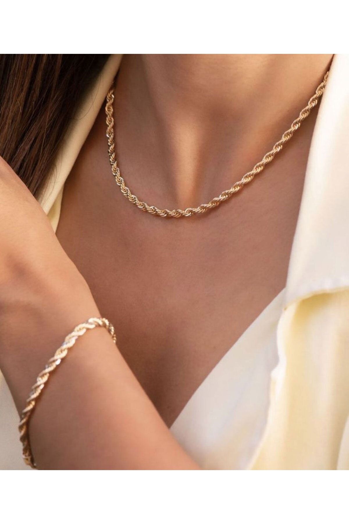 925 Ayar Rose Altın Kaplama Gümüş Kolye Bileklik Burgu Set