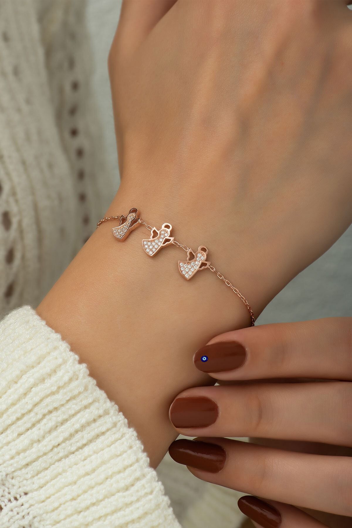 925 Ayar Rose Altın Kaplama Gümüş Melek Bileklik