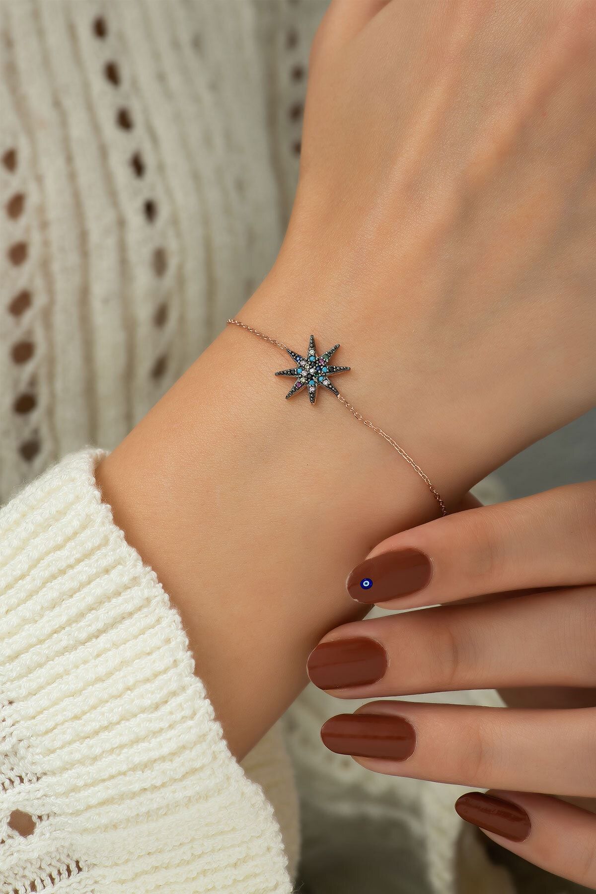 925 Ayar Rose Altın Kaplama Gümüş Yıldız Bileklik