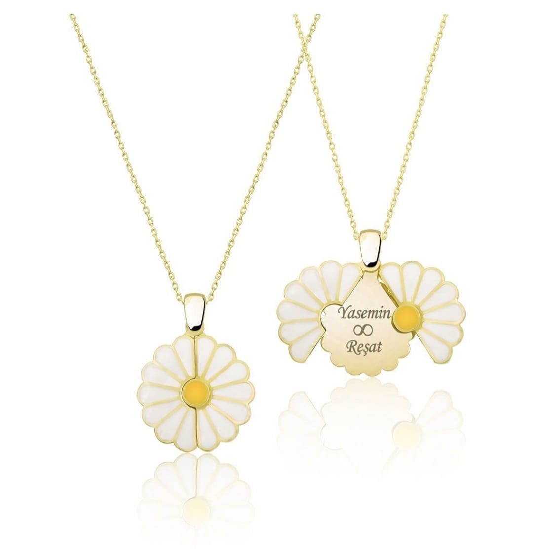 925 Ayar Rose Altın Kaplama.isimli Papatya Gümüş Kolye.kişiye özel papatya kolye