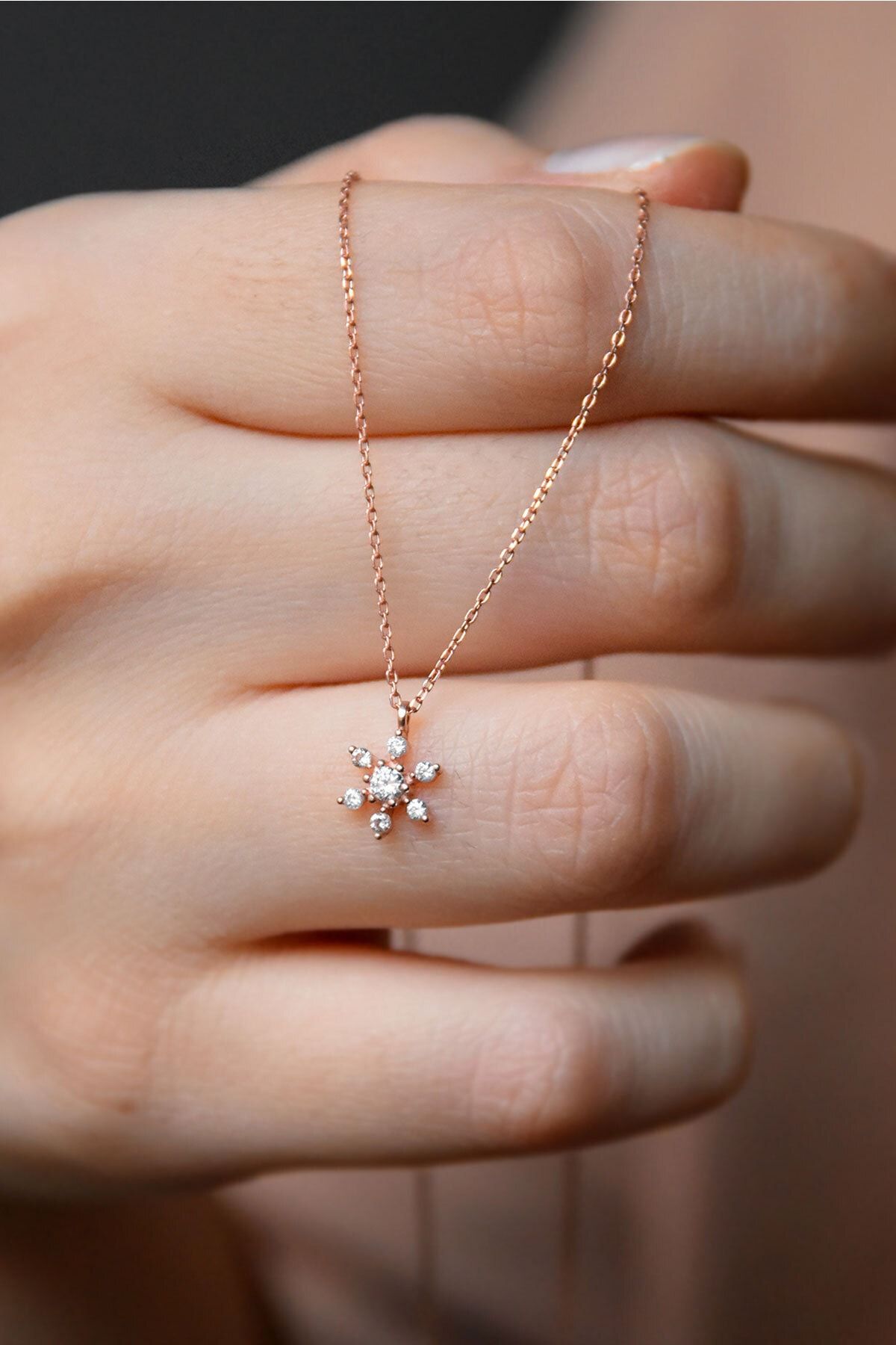 925 Ayar Rose Altın Kaplama Kartanesi Gümüş Kolye