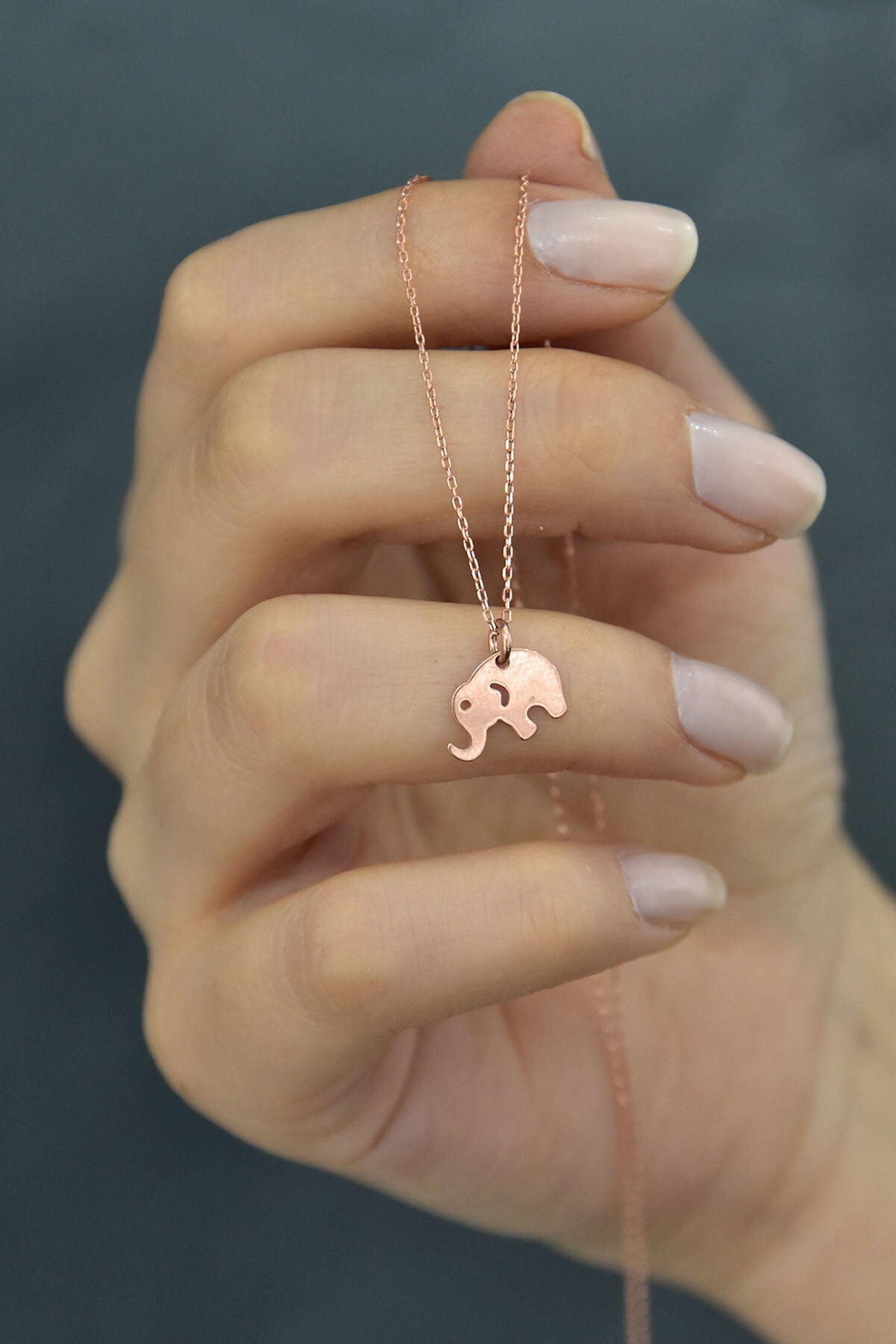 925 Ayar Rose Altın Kaplama Plaka Kesim Gümüş Fil Kolye