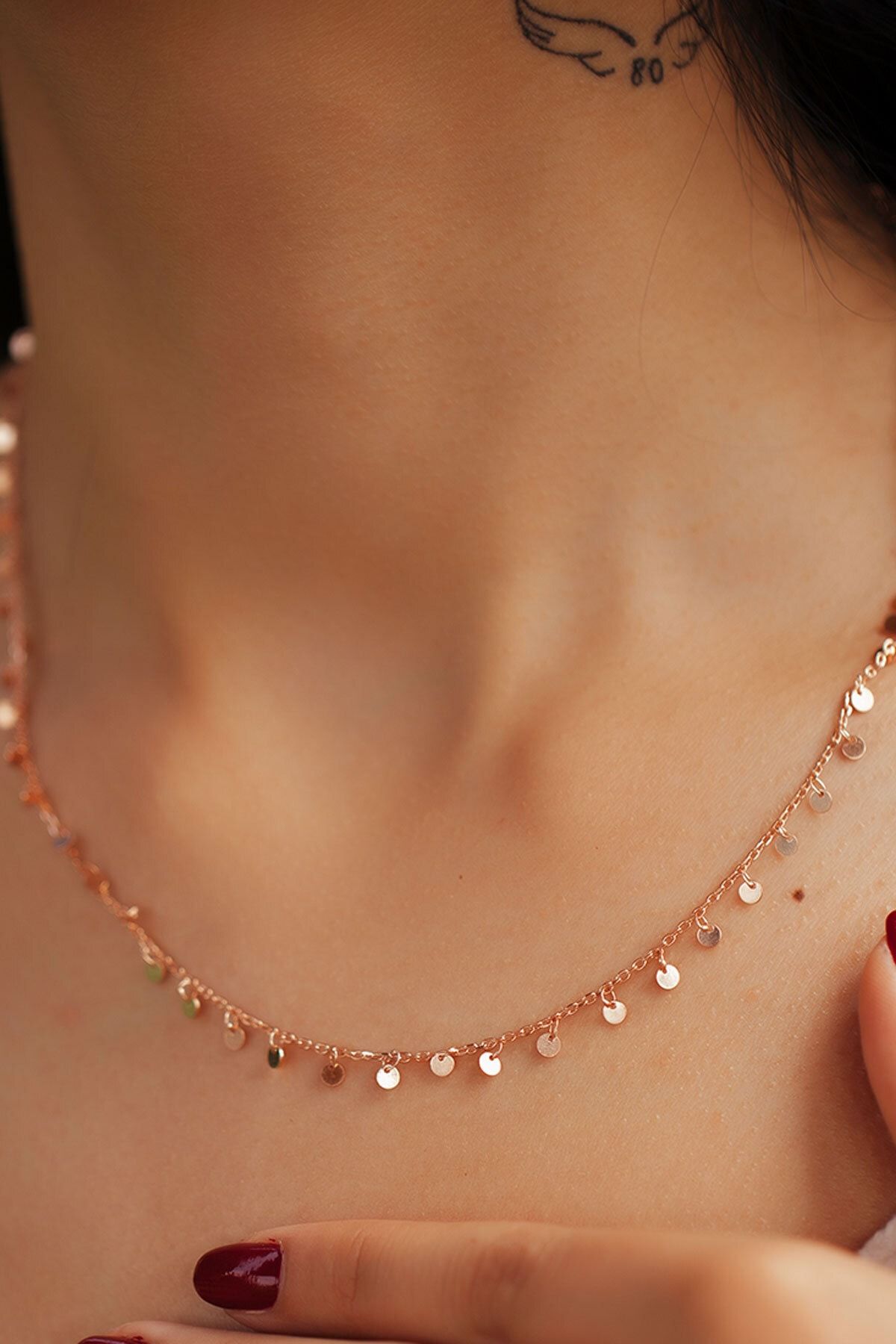 925 Ayar Rose Altın Kaplama Sıralı Gümüş Pul Kolye