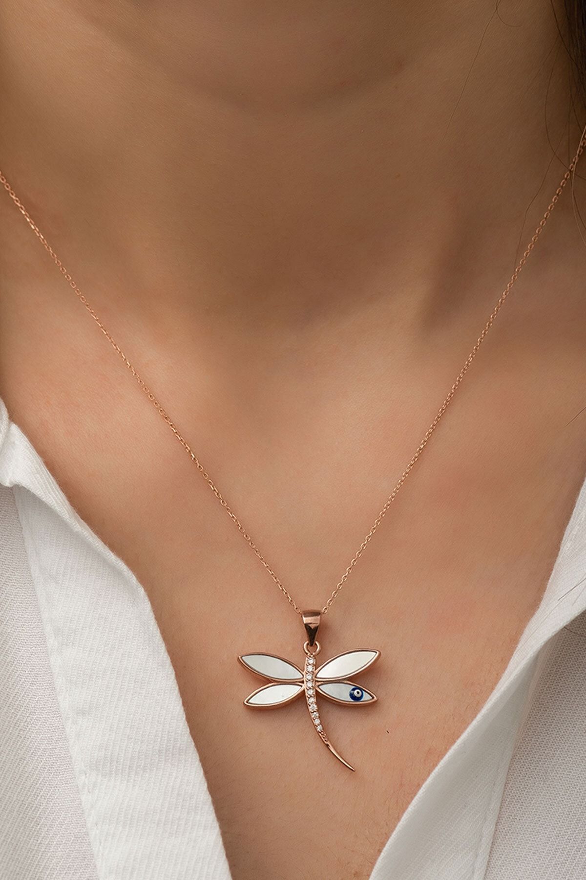 925 Ayar Rose Altın Kaplama Yusufçuk Gümüş Kolye