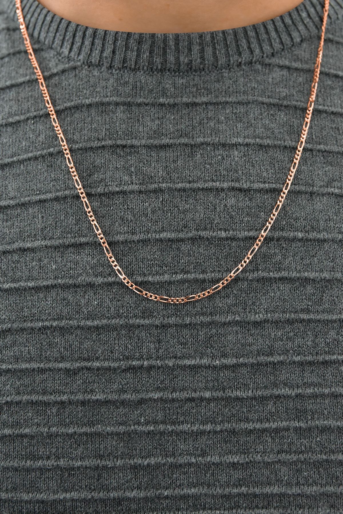 925 Ayar Rose Kaplama Erkek Figaro Gümüş Zincir Kolye