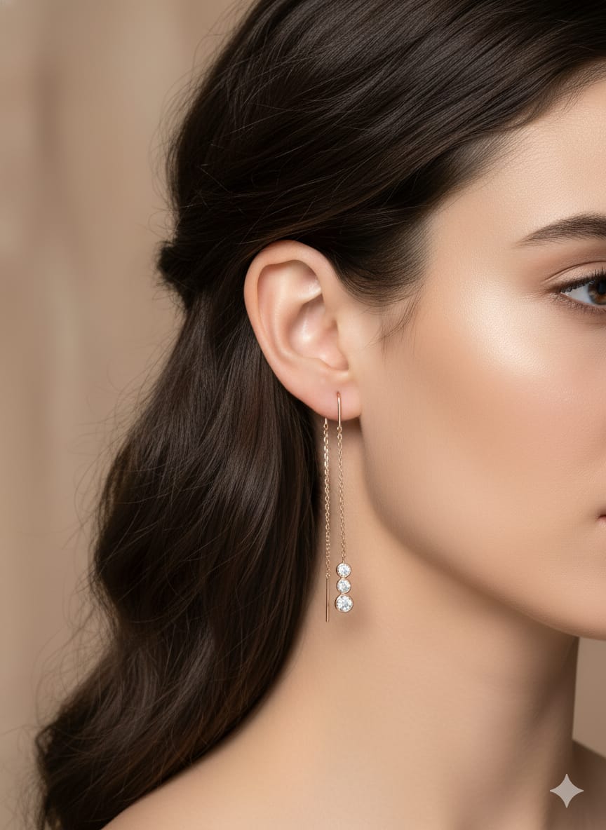 925 Ayar Sallantılı Tekli Üçtaş Süzme Küpe.rose.gold.rodaj