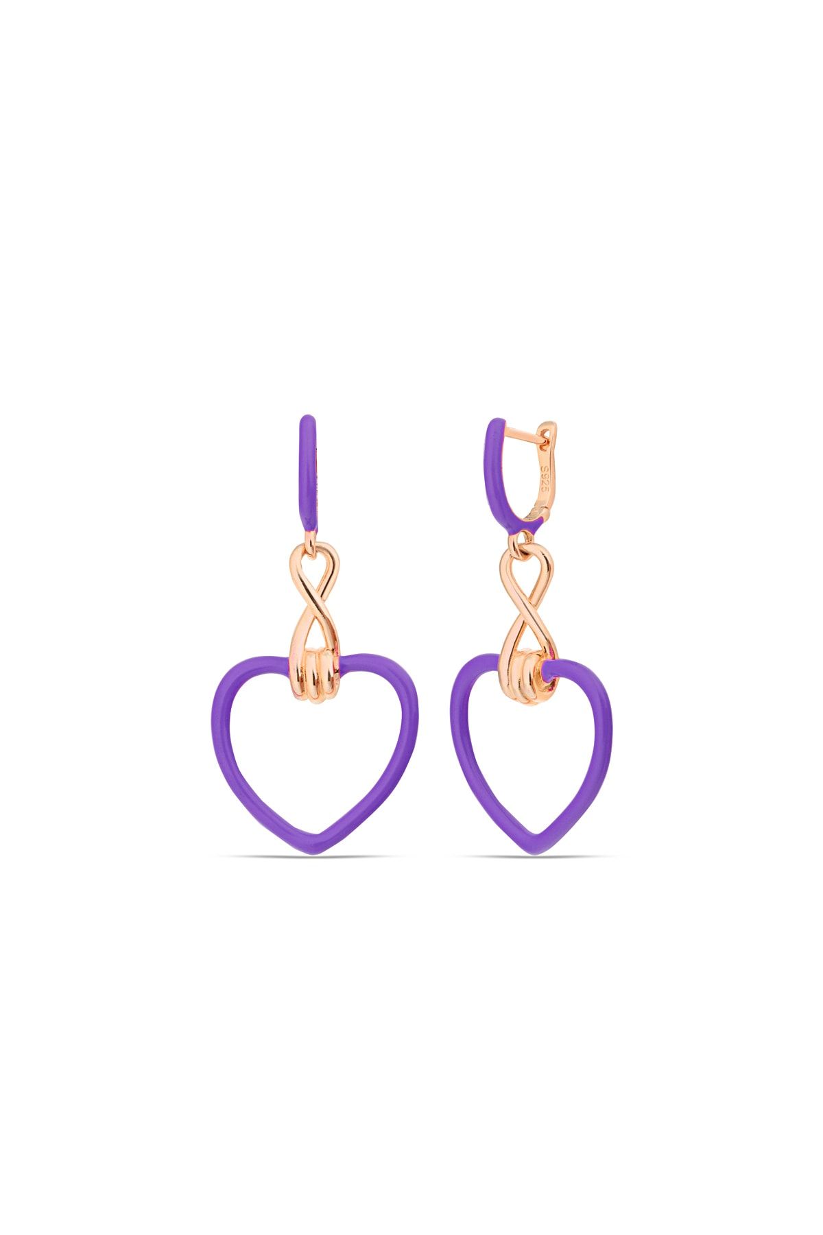 925 Ayar Sonsuzluk Detaylı Mor Kalp Gümüş Kadın Küpe