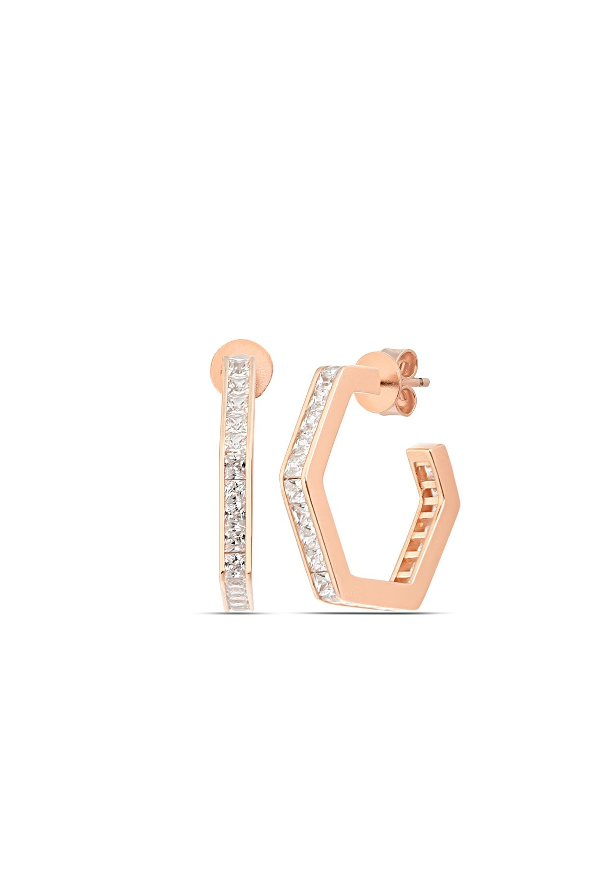 925 Ayar Taşlı Beşgen Model Gümüş Kadın Küpe