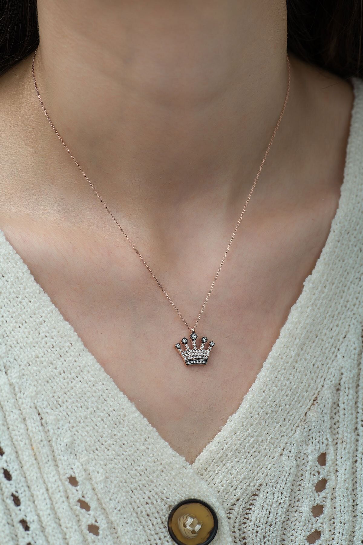 925 Ayar Taşlı Gümüş Kraliçe Tacı Kolye