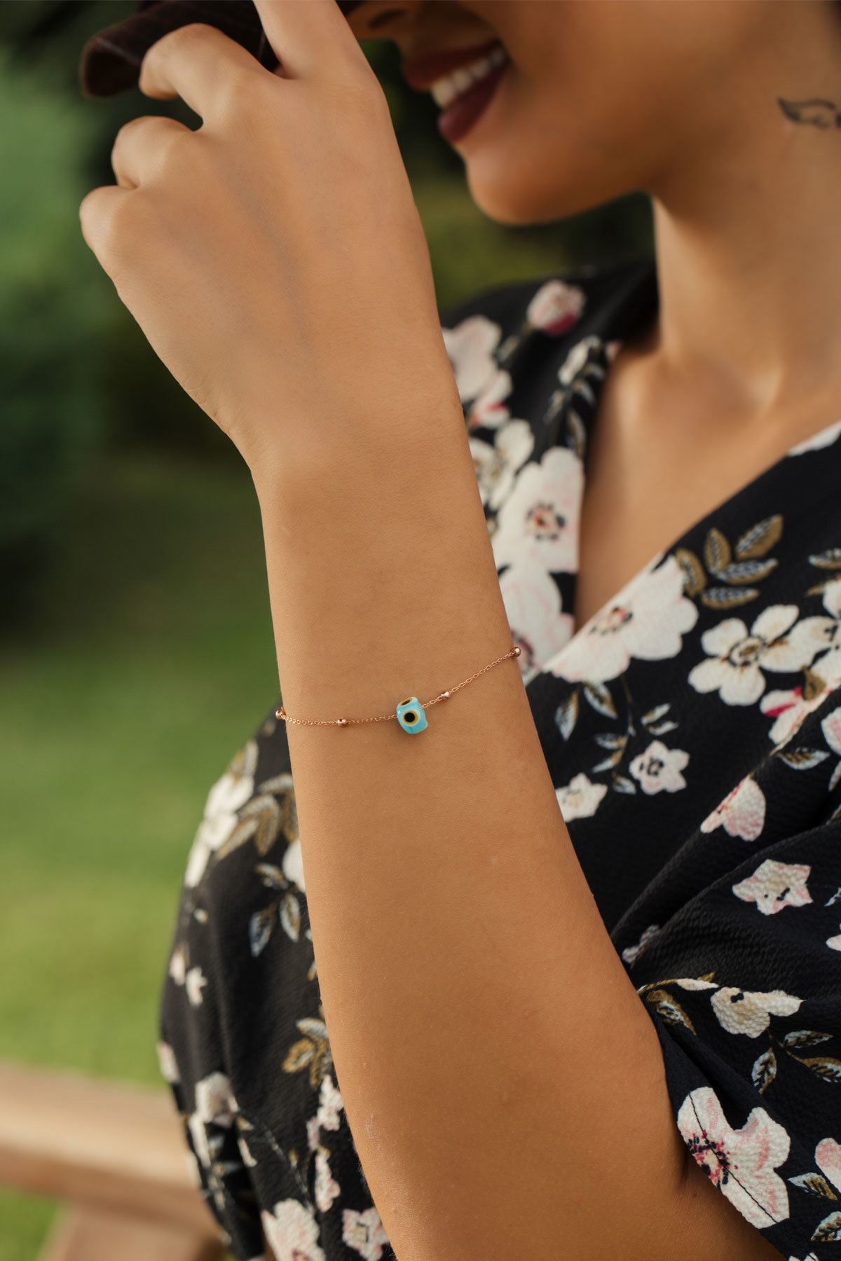 925 Ayar Top Zincirli Gümüş Nazar Boncuklu Bileklik